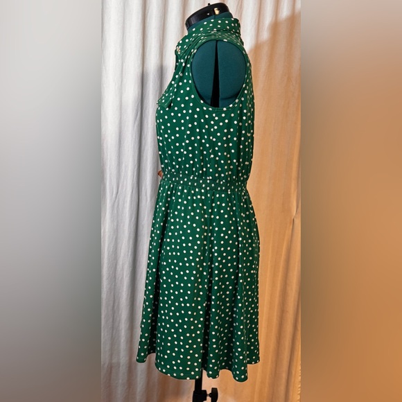 Ryan Michelle Green Polka Dot Sleeveless Fit and Flare Dress Size petite large - Picture 4 of 13